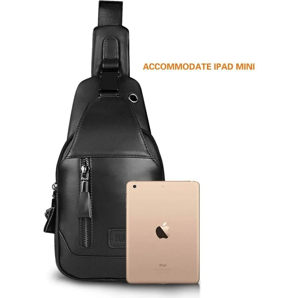 👉 Men Black Crossbody Bags Leather Sling Purse Chest Backpack Shoulder Bags